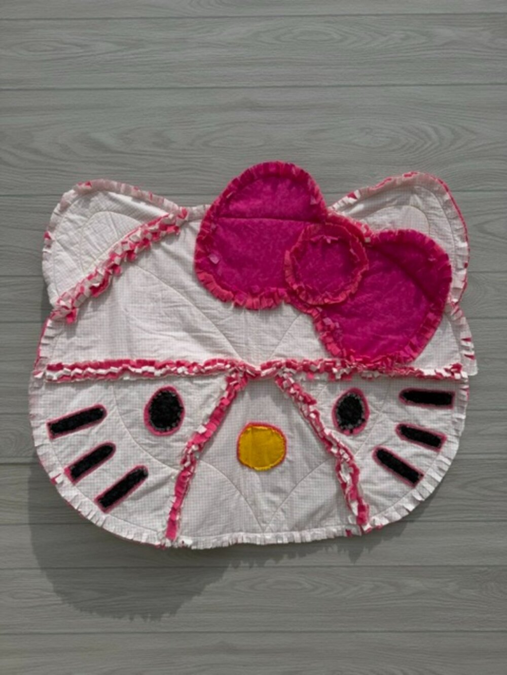 Homemade Small Hello Kitty Pink, White & Black Rag Quilt